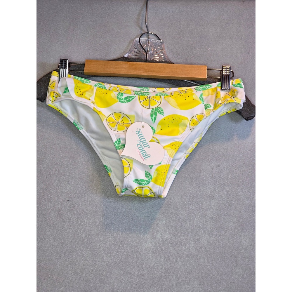 Sugar Coast by Lolli Swim Lemon Print Ruffle Bikini Bottoms Yellow White Medium